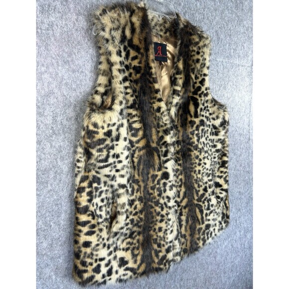 Adrienne Landau Faux Fur Animal Print Vest Sleeveless Collared Mob Wife Sz L - Picture 3 of 9